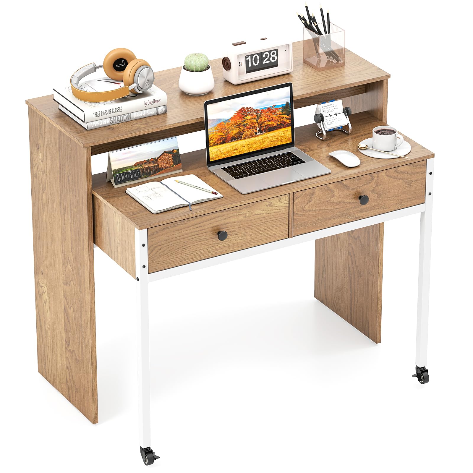 Amazon.com: Tangkula Extendable Computer Desk with 2 Drawers